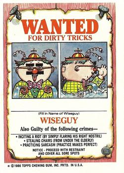 1986 Topps Garbage Pail Kids Series 4 #153b Duncan Pumpkin Back