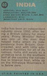 1963 Topps Flags Midgee #40 India Back