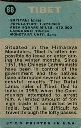 1963 Topps Flags Midgee #88 Tibet Back