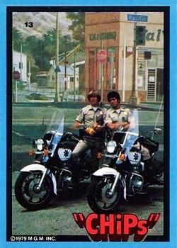 1979 Donruss CHiPs Patrol #13 Jon and Ponch (street corner side view) Front