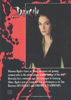 1992 Topps Bram Stoker's Dracula #3 Winona Ryder as Mina Back