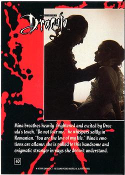 1992 Topps Bram Stoker's Dracula #40 Mina breathes heavily - frightened and Back