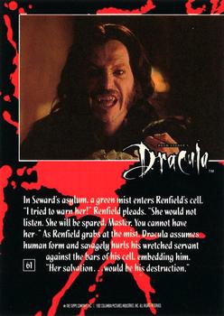 1992 Topps Bram Stoker's Dracula #61 In Seward's asylum, a green mist enters Back