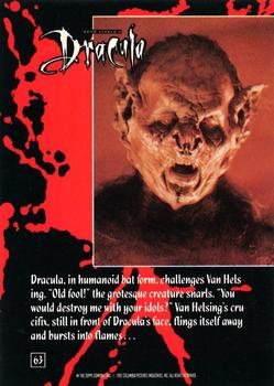 1992 Topps Bram Stoker's Dracula #63 Dracula, in humanoid bat form, challeng Back