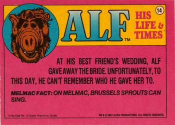 1987 O-Pee-Chee Alf #14 Don't Look Now, But There's An Alien Behind The Couch Back
