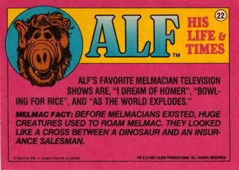1987 O-Pee-Chee Alf #22 Tastes a lot like Calicoquille-St. Jacques Back