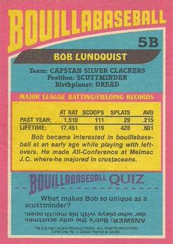 1987 O-Pee-Chee Alf - Bouillabaseball #5B Bob Lundquist Back