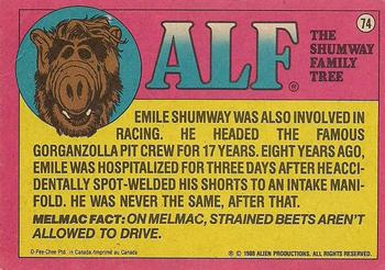 1988 O-Pee-Chee Alf #74 I only dress like this so I can carry a briefcase. It's perfect for big lunches! Back