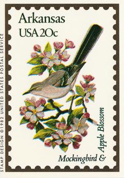 1991 Bon Air Birds and Flowers (50 States) #4 Arkansas        Mockingbird               Apple Blossom Front