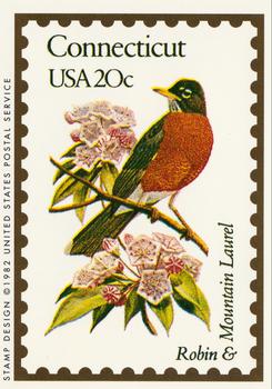1991 Bon Air Birds and Flowers (50 States) #7 Connecticut     Robin                     Mountain Laurel Front