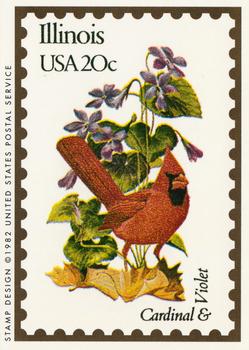 1991 Bon Air Birds and Flowers (50 States) #13 Illinois        Cardinal                  Violet Front