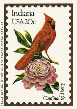 1991 Bon Air Birds and Flowers (50 States) #14 Indiana         Cardinal                  Peony Front