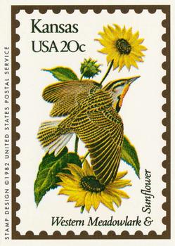 1991 Bon Air Birds and Flowers (50 States) #16 Kansas          Western Meadowlark        Sunflower Front