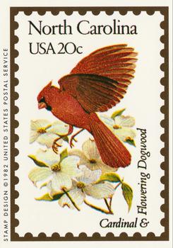 1991 Bon Air Birds and Flowers (50 States) #33 North Carolina  Cardinal                  Flowering Dogwood Front