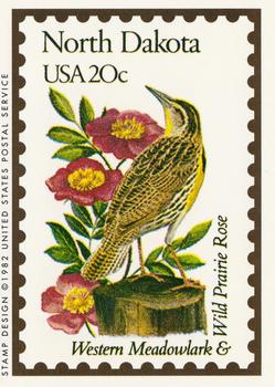1991 Bon Air Birds and Flowers (50 States) #34 North Dakota    Western Meadowlark        Wild Prairie Rose Front