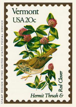 1991 Bon Air Birds and Flowers (50 States) #45 Vermont         Hermit Thrush             Red Clover Front