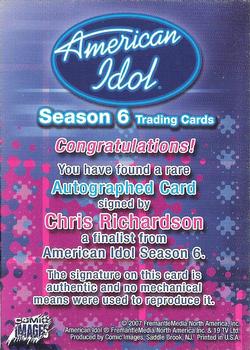 2007 Comic Images American Idol Season 6 - Autographs #NNO Chris Richardson Back