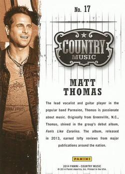 2014 Panini Country Music #17 Matt Thomas Back