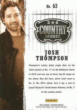 2014 Panini Country Music #63 Josh Thompson Back
