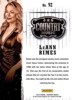 2014 Panini Country Music #92 LeAnn Rimes Back