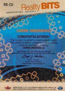 2005 Fleer American Idol Season 4 - Reality Bits Stage-Worn Wardrobe Cards #RB-CU Carrie Underwood Back