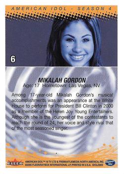 2005 Fleer American Idol Season 4 - Solid Gold #6 Mikalah Gordon Back