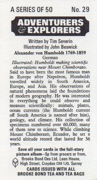 1973 Brooke Bond Adventurers and Explorers #29 Alexander von Humboldt Back