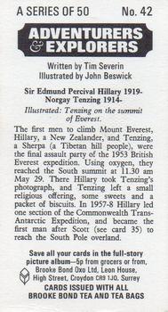 1973 Brooke Bond Adventurers and Explorers #42 Sir Edmund Percival Hillary / Norgay Tenzing Back