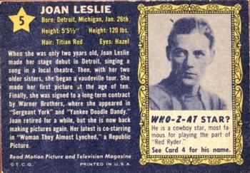 1953 Topps Who-Z-At Star? (R710-4) #5 Joan Leslie Back