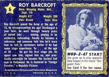 1953 Topps Who-Z-At Star? (R710-4) #6 Roy Barcroft Back