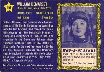 1953 Topps Who-Z-At Star? (R710-4) #14 William Demarest Back