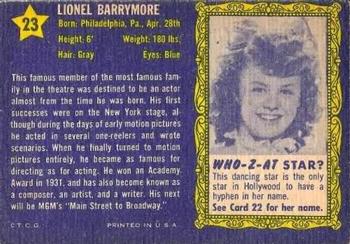 1953 Topps Who-Z-At Star? (R710-4) #23 Lionel Barrymore Back