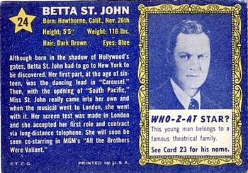 1953 Topps Who-Z-At Star? (R710-4) #24 Betta St. John Back