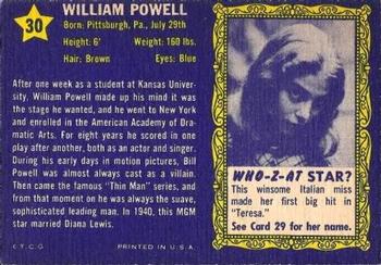 1953 Topps Who-Z-At Star? (R710-4) #30 William Powell Back