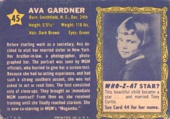 1953 Topps Who-Z-At Star? (R710-4) #45 Ava Gardner Back