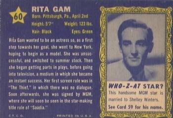 1953 Topps Who-Z-At Star? (R710-4) #60 Rita Gam Back