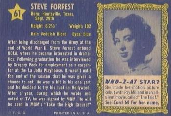 1953 Topps Who-Z-At Star? (R710-4) #61 Steve Forrest Back