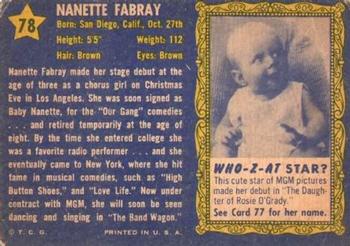 1953 Topps Who-Z-At Star? (R710-4) #78 Nanette Fabray Back