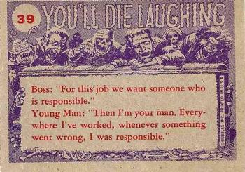 1959 Topps You'll Die Laughing #39 What did you find in your prize package? Back