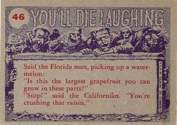 1959 Topps You'll Die Laughing #46 So I said to the witch doctor 'I dare you to shrink my head -' Back