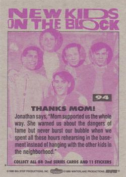 1990 Topps New Kids on the Block Series 2 #94 Thanks Mom! Back