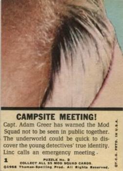 1969 Topps Mod Squad #1 Campsite Meeting! Back