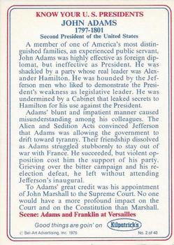 1976 Kilpatrick's Know Your U.S. Presidents #2 John Adams Back