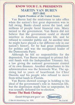 1976 Kilpatrick's Know Your U.S. Presidents #8 Martin Van Buren Back
