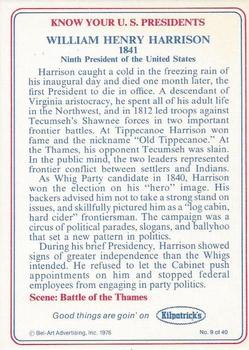 1976 Kilpatrick's Know Your U.S. Presidents #9 William Henry Harrison Back