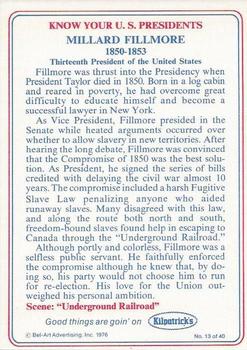 1976 Kilpatrick's Know Your U.S. Presidents #13 Millard Fillmore Back
