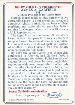 1976 Kilpatrick's Know Your U.S. Presidents #20 James A. Garfield Back