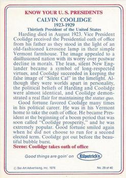 1976 Kilpatrick's Know Your U.S. Presidents #29 Calvin Coolidge Back