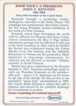 1976 Kilpatrick's Know Your U.S. Presidents #34 John F. Kennedy Back