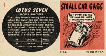 1961 Topps Sports Cars #1 Lotus Seven Back